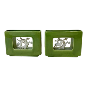 1950s Howard Pierce Light Green Vases With Horse, a Pair.