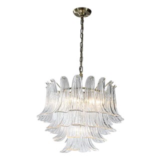 Aloadecor 24'' Wide Vintage Mid-Century Modern Chandelier 4-Light 4-Tier Clear Art Glass Pendant With Antique Bronze Finish For Sale