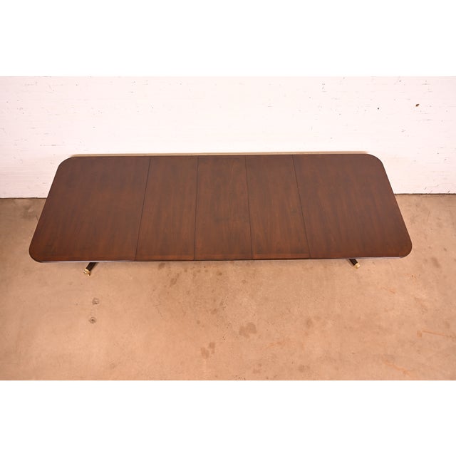 1980s Baker Furniture Georgian Banded Mahogany Double Pedestal Extension Dining Table, Circa 1980s For Sale - Image 5 of 13