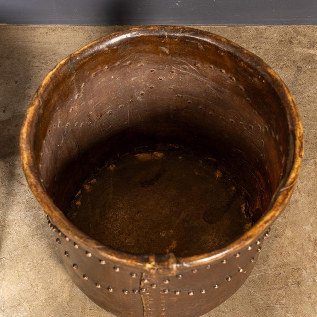 Brown Antique Edwardian Vellum Clad Metal Lined Log Bucket, 1910 For Sale - Image 8 of 17