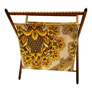 Vintage Cloth Folding Wood Frame Basket For Sale