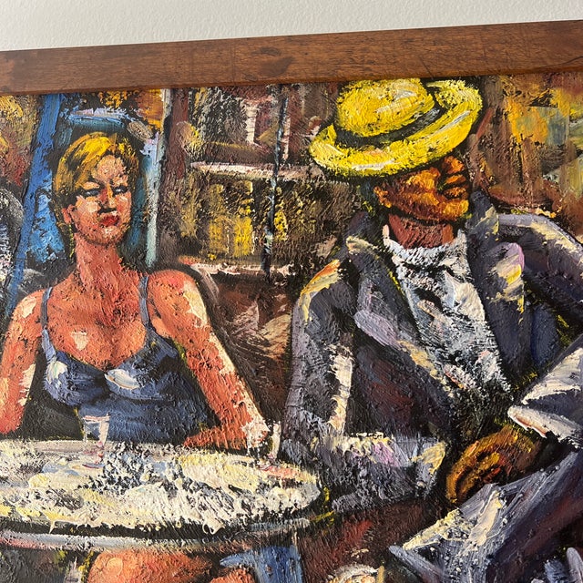 Oil on board modern American school framed signed titled At the club