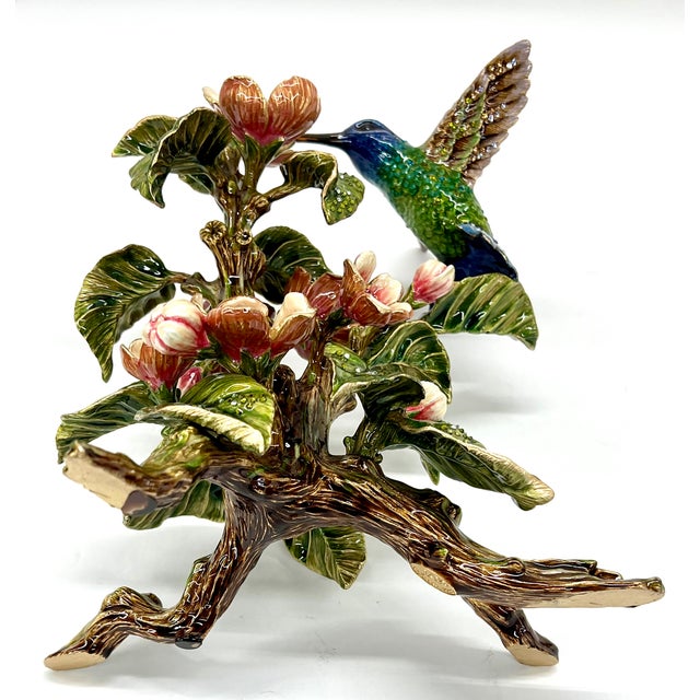 Jay Strongwater Dawn Hummingbird Tableau With Swarovski Crystals - Flora and Fauna Collection For Sale - Image 10 of 18