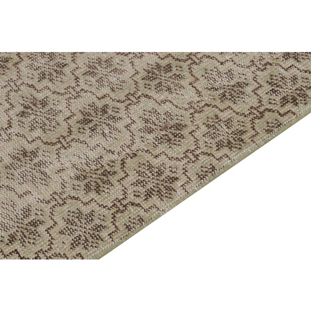 1960s Vintage Distressed Deco Runner in Pale Green, Beige-Brown Trellis Floral Pattern For Sale - Image 5 of 6