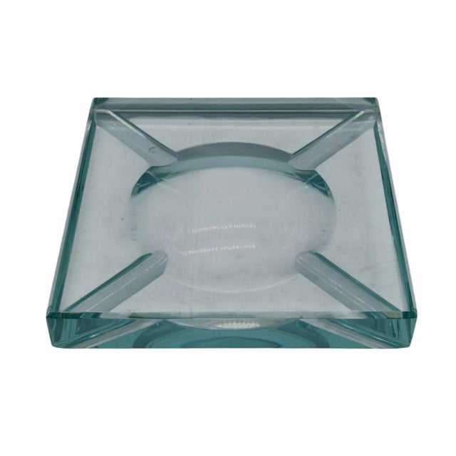 Fontana Arte Nile Green Faceted Glass Square Ashtray from Fontana Arte, Italy, 1970s For Sale - Image 4 of 6
