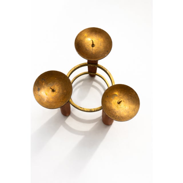 Mid-Century Modern Scandinavian Teak and Brass Circular Candleholder, 1960 For Sale - Image 4 of 10