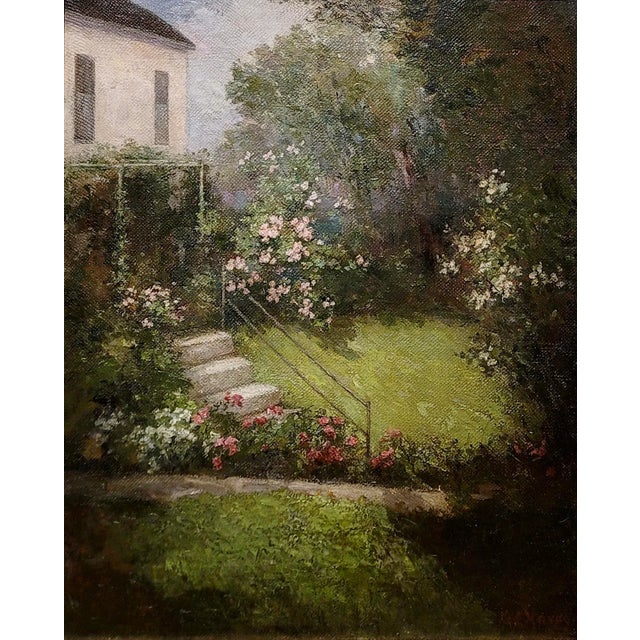 Anna Eliza Hardy-The Rose Garden in Full Bloom-1920s Impressionist Oil Painting For Sale - Image 4 of 9