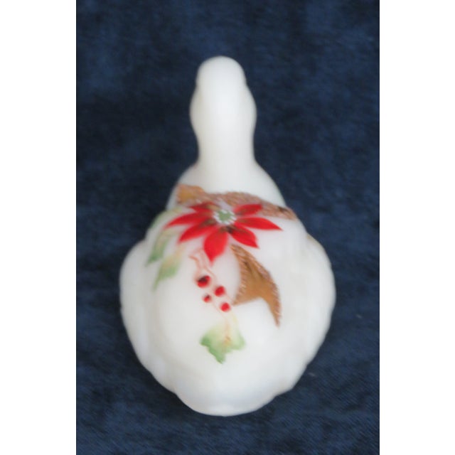 Cream Fenton Satin Glass Hand Painted Poinsettia Duck Christmas For Sale - Image 8 of 13
