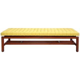 Vintage Tufted Yellow Leather Bench For Sale