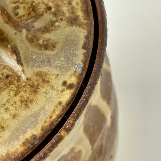 Sculpted Face on Vintage Signed Studio Pottery Ceramic Canister Jar With Lid For Sale - Image 10 of 11