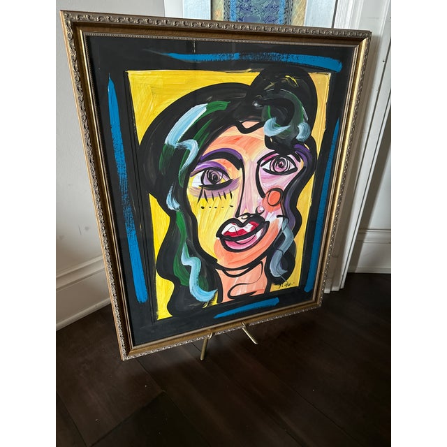 Fantastic Original Peter Keil Abstract Female Portrait Painting. This beautiful piece circa 1970s depicts a colorful...