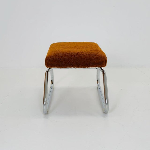Textile Mid-Century Modern Bauhaus Stool with Chrome Accents and Hidden Steps, 1960s For Sale - Image 7 of 11