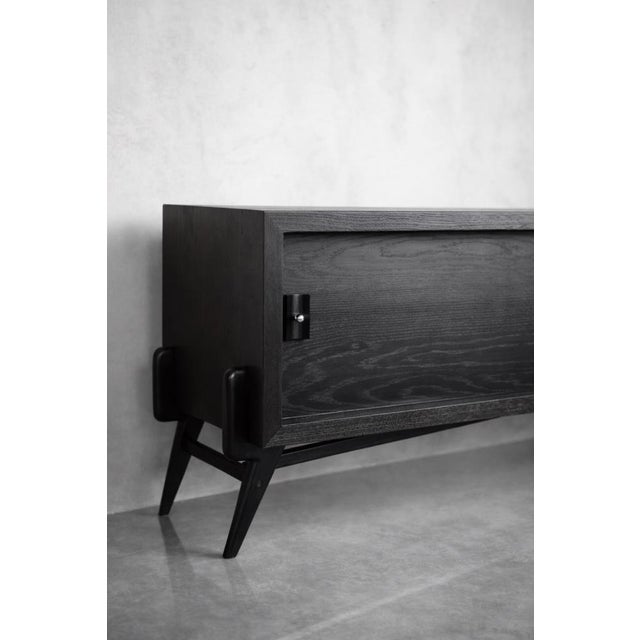 Mid-Century Modern Scandinavian Dark Oak Sideboard with Wooden & Metal Handles, 1960s For Sale - Image 15 of 18