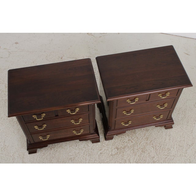 Brown Pair of Stickley Cherry 3 Drawer Nightstands For Sale - Image 8 of 14