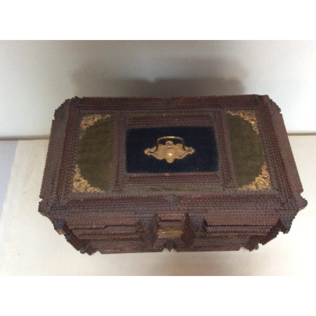 Wood Large Tramp Art Two Drawer & Lift Top Box For Sale - Image 7 of 10