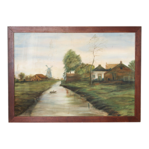Dutch Framed Original Oil on Canvas Landscape Painting/43.5"