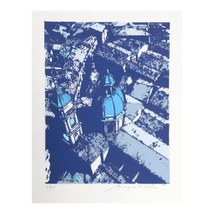 Roofs of Bologna (Blue), Biagio Civale Serigraph, Signed and Numbered in Pencil