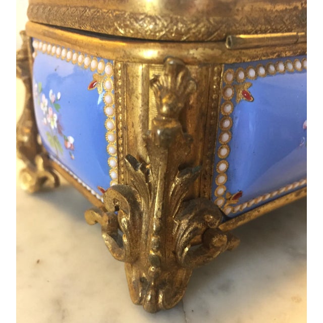 Bronze gilt and handpainted Enameled cofferette, circa 1875 rectangular shape, with panels of cerulean blue ground with...