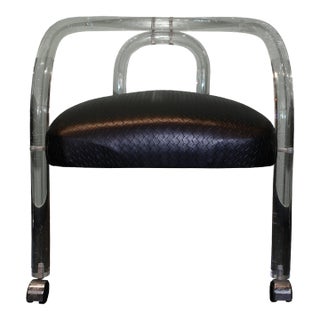 1970s Acrylic Black Woven Leather Roller Chair For Sale