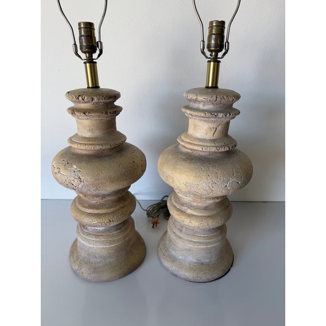 1980s 1980’s Vintage Handmade Organic Terracotta Table Lamps – A Pair For Sale - Image 5 of 12