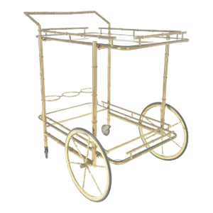 Italian Mid Century Modern Faux Bamboo Brass Two Tier Serving Cart on Wheels