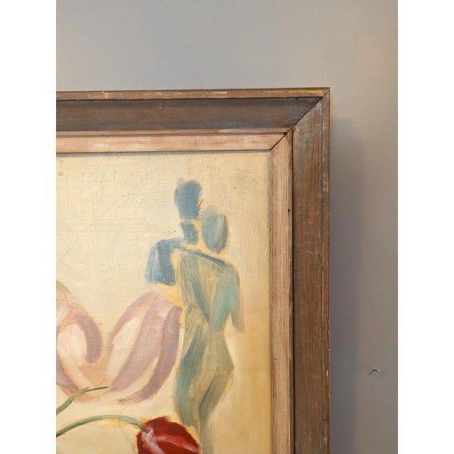 1950s Mid-Century Modern "Floral & Figurine" Swedish Vintage Still Life Oil Painting, Framed For Sale - Image 5 of 12