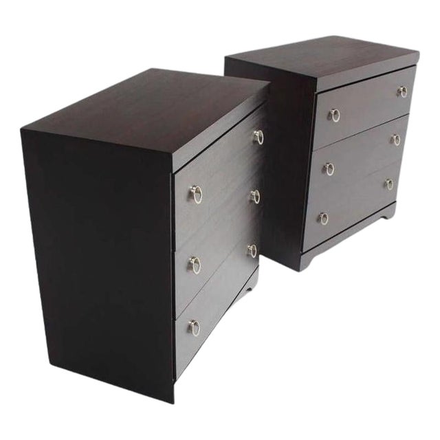 Pair Ebonized Mahogany Mid Century Modern Deco Style Bachelor Chest Dresser MINT For Sale