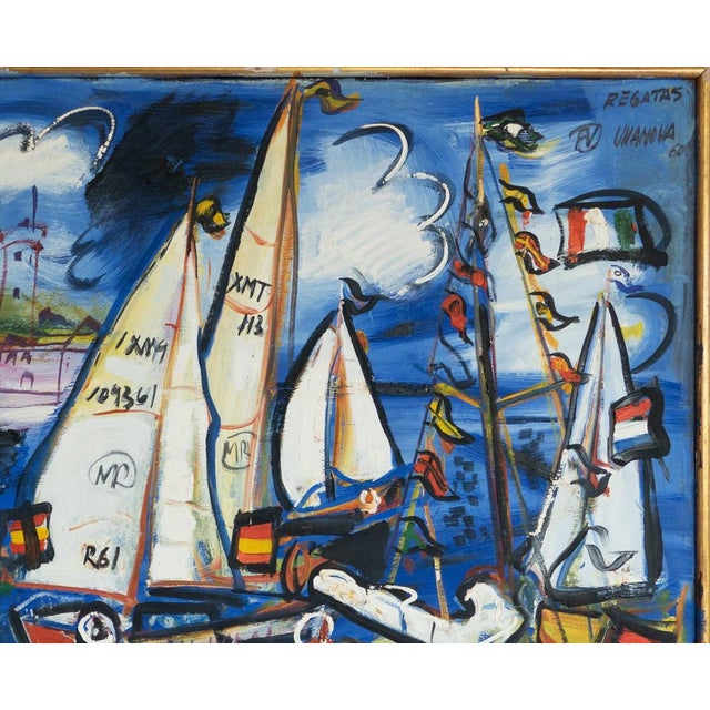 Fermín Vilanova, Sailboats at Regatta, Original Oil Painting, 1960 For Sale - Image 4 of 6