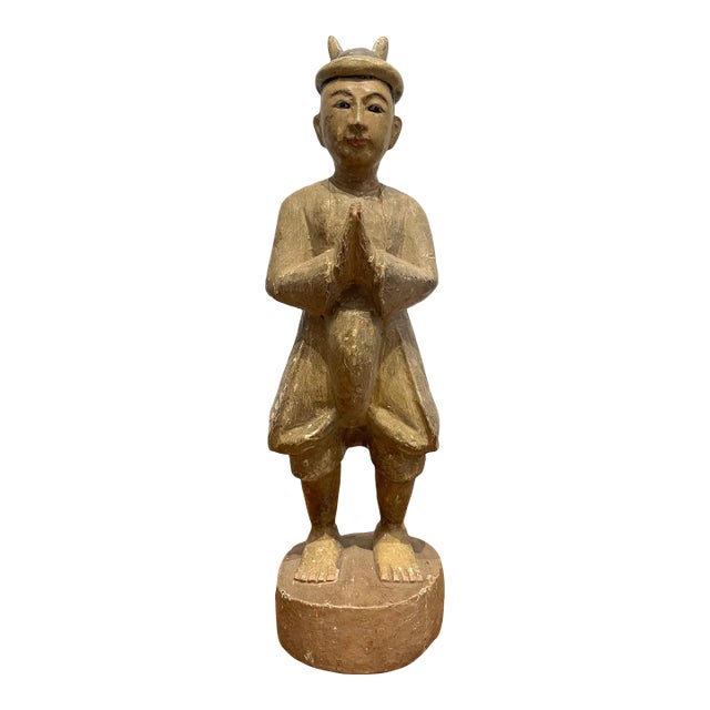 Antique Hand-Carved Wooden Figurine For Sale