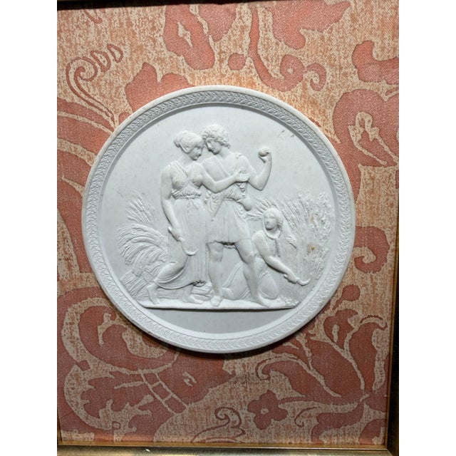 Vintage Italian Medallion Souvenir of Grand Tour Framed on Fortuny Fabric. For Sale - Image 4 of 5