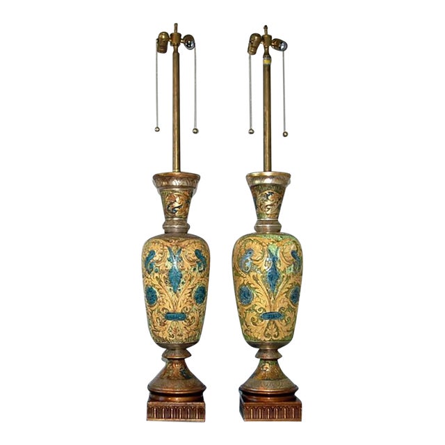 Vintage Marbro Ceramic Egyptian Lamps of Gold - a Pair For Sale