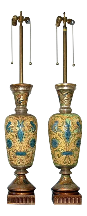 Vintage Marbro Ceramic Egyptian Lamps of Gold - a Pair