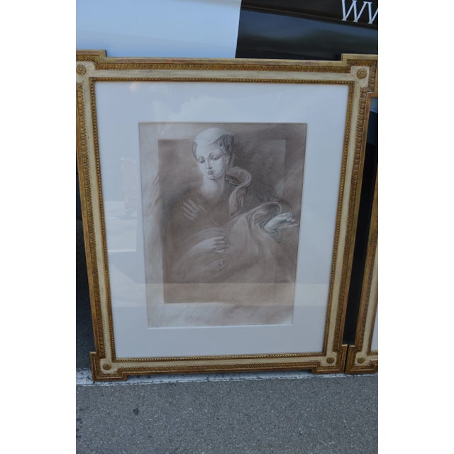 Charcoal Set of Two Charcoal and Pencil Drawings For Sale - Image 8 of 10