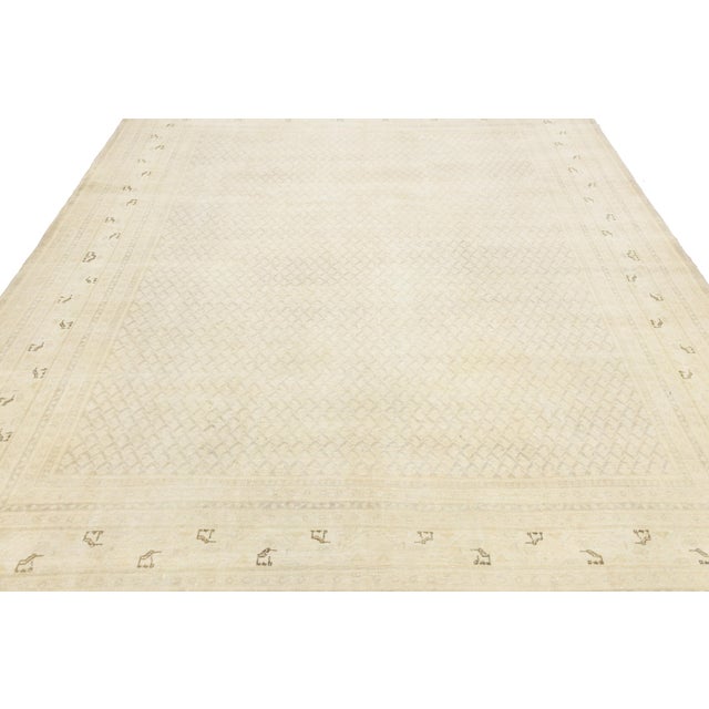 Textile 8 X 10 Antique Persian Tabriz Wool Rug Handmade in Beige With Allover Pattern For Sale - Image 7 of 10