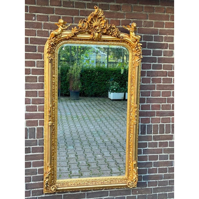 Gold Late 20c French Artisan Louis XVI Gold Beech Floor Mirror For Sale - Image 8 of 14