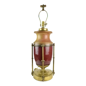 Late 20th Century Tall Pottery Stoneware Urn With Brass Base and Frame Table Lamp