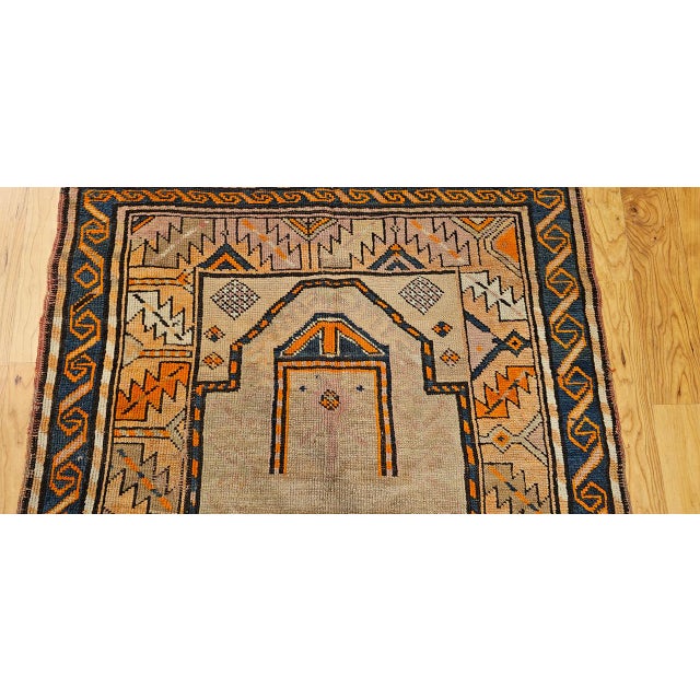 Tan Vintage Kurdish Tribal Area Rug, Hand-Knotted Prayer Pattern, 3x5, Camelhair & Brick Red For Sale - Image 8 of 15