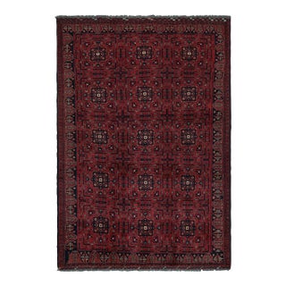 Rug & Kilim’s Afghan Baluch Tribal Rug in Burgundy and Blue Geometric Patterns For Sale