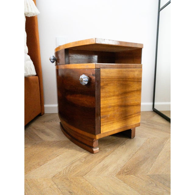 Art Deco Walnut Bedside Table, Poland, 1930s For Sale - Image 3 of 12
