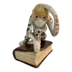 Late 20th Century Chinoiserie Crackle Glaze Monkey Scholar Figurine on Book