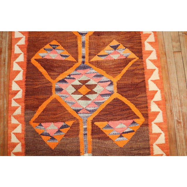 Vintage Zabihi Collection Turkish Geometric Kilim Runner - 3'5" x 11'8" For Sale - Image 4 of 8