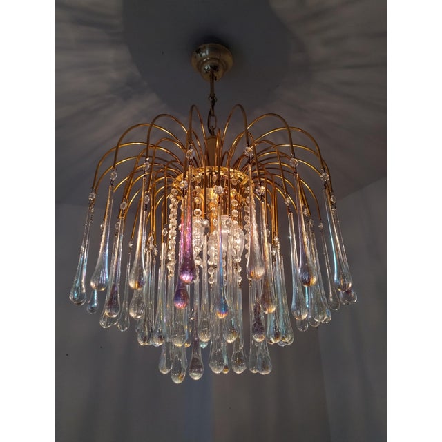 Gold Murano Glass Teardrop Chandelier with Gilded Frame attributed to Paolo Venini, 1970s For Sale - Image 8 of 18