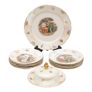 1970s Kahla 22k Gold German Porcelain Dinner Set- 13 Pieces