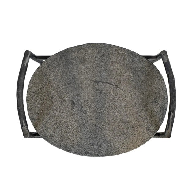2020s Slate & Iron Oval Side Table For Sale - Image 5 of 6