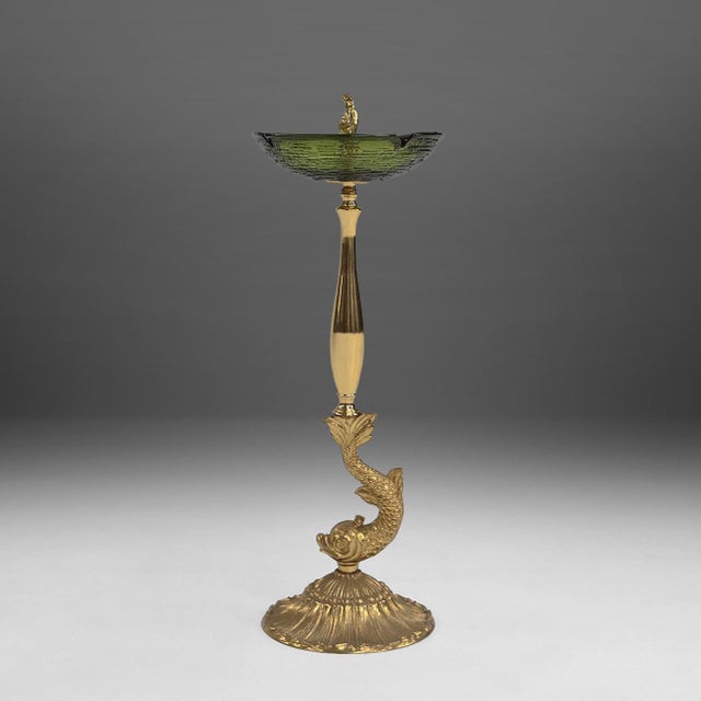 Sculptural Green Glass and Metal Ashtray with Fish and Eagle Motifs, Belgium, 1970s For Sale - Image 11 of 11