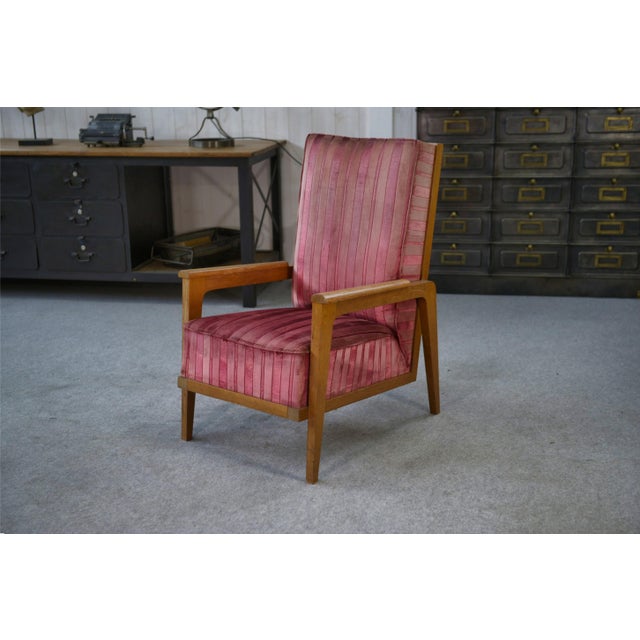 Oak and Velvet Armchair, 1940s For Sale - Image 14 of 14
