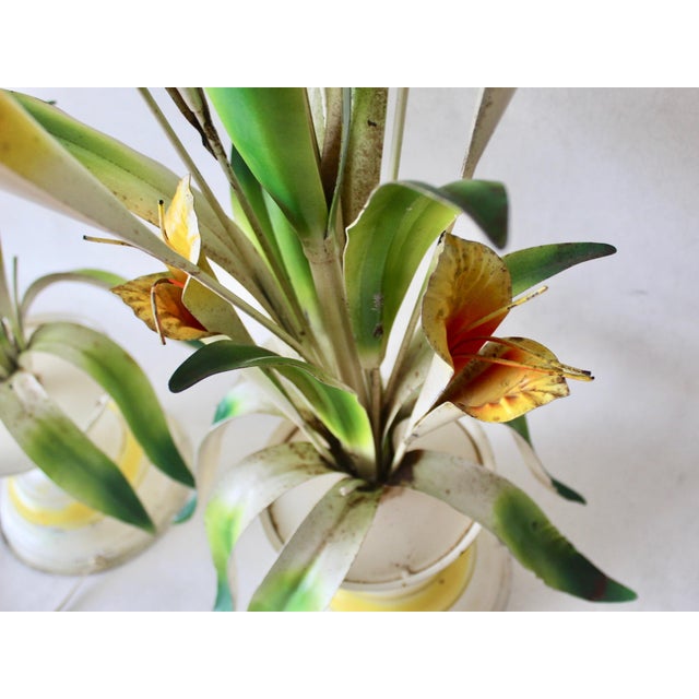 Vintage Italian Tole Flowers Urn Table Lamps- a Pair For Sale - Image 11 of 12