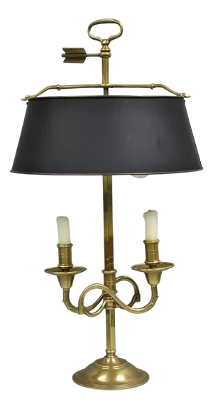 Vintage French Directoire Brass Scroll Arm Tole Metal Bouillotte Desk Table Lamp