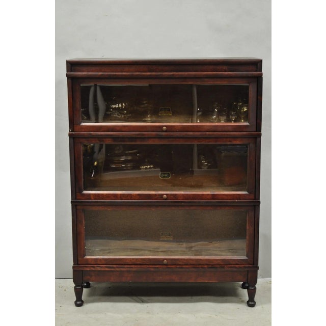 Antique Hale Mahogany 3 Section Stacking Barrister Glass Door Lawyers Bookcase For Sale - Image 16 of 16