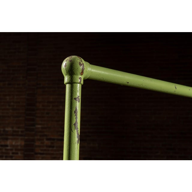 Vintage Industrial Rolling Cast Iron Pipe-Frame Garment Rack in Green For Sale - Image 4 of 9